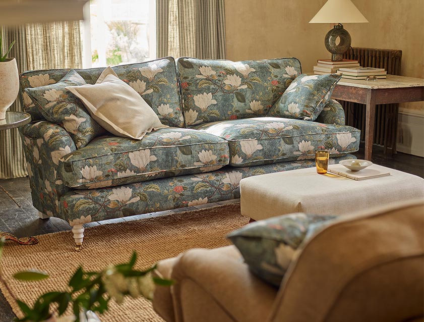 Alwinton 3 seater sofa in Spill Resistant RHS Plantae Japonicae Teal